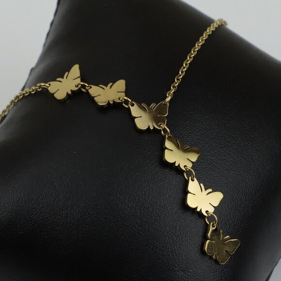 Yellow Gold Butterfly Pendant Necklace in Adjustable Chain Length, XPNL0357 - Picture 1 of 13